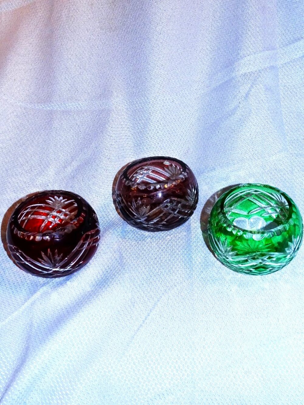 Three Fifth Avenue Crystal Candle Holders -Red/Green/Purple